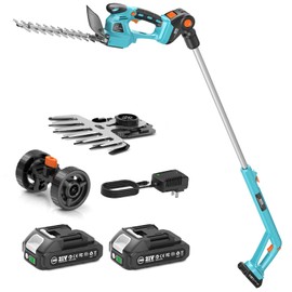 SEESII Brushless Pole Hedge Trimmers: 2-in-1 Cordless Grass Shears & 6" Electric Bush Trimmer for Yard - Telescoping Pole, Dual 2.0 Ah Batteries, Handheld Grass Cutter for Tree & Shrubs Lawn Pruning