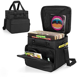 Trunab Vinyl Record Carrying Bag Vinyl Albums Storage Case, with Dividers Holds up to 60 LP Records, Vinyl Record Holder for Travel, Collection (Black)