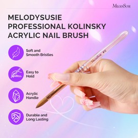 MelodySusie Kolinsky Acrylic Nail Brush, 80% Kolinsky Hair, Professional Nail Brush for Acrylic Powder Nail Extension and 3D Nail Carving, Nail Art Tools for DIY Home Salon, Size 12