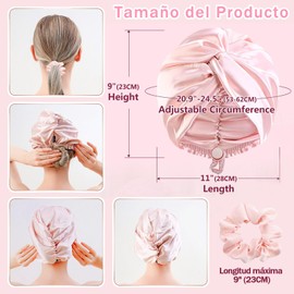 Gorro de Seda para Dormir, Gorro de Satin para Dormir Ajustable, Gorro de Cabello Rizado para Mujer con Banda Ancha Elástica, Reutilizable y Cómodo, Gorro de Noche para Dormir, Ducha y Belleza, Rosa