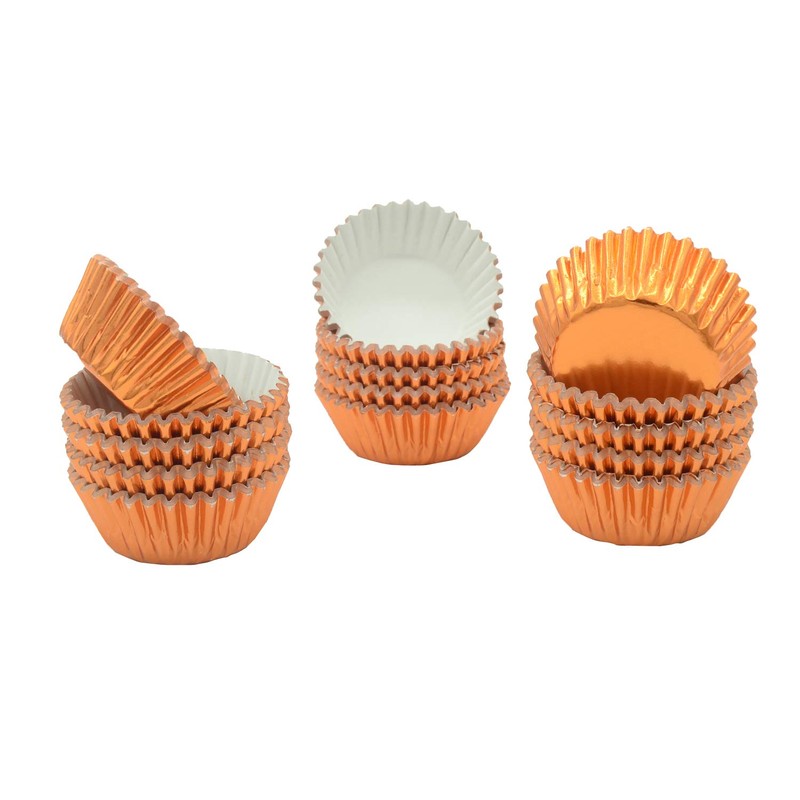 Mombake Mini Foil Cupcake Cases,Muffin Baking Cups(Orange, 300-Count)