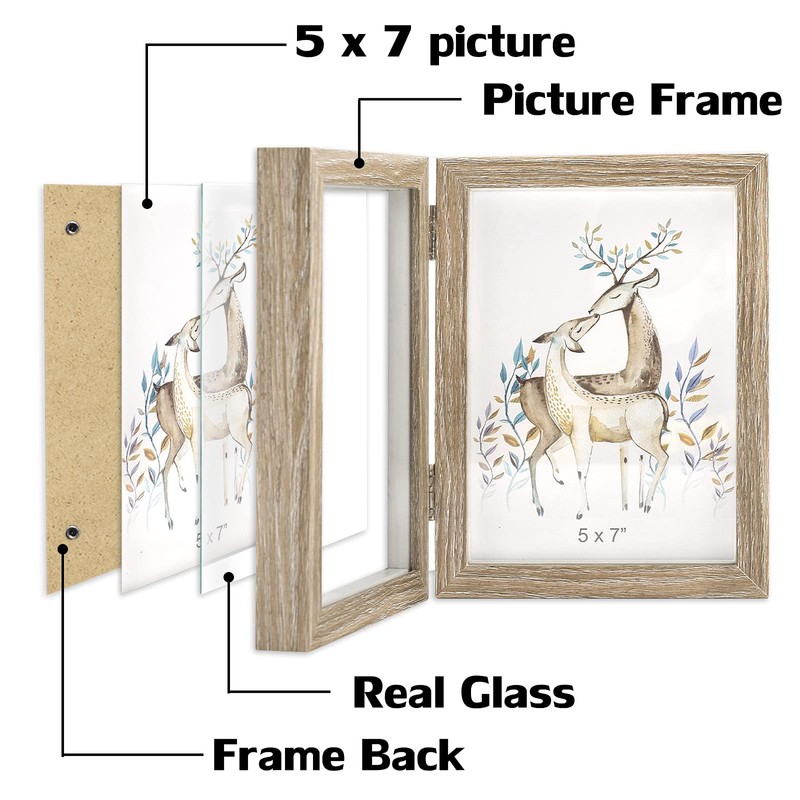 ORIVAN Double 5x7 Picture Frame Hinged Frame Vertical MDF Wood