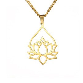 Dreamtimes Lotus Flower Pendant Necklace for Women Inspirational Necklace Yoga Healing Charm Unalome Symbol Amulet Stainless Steel Necklace Buddha Yoga Jewellery, Stainless Steel, No Gemstone