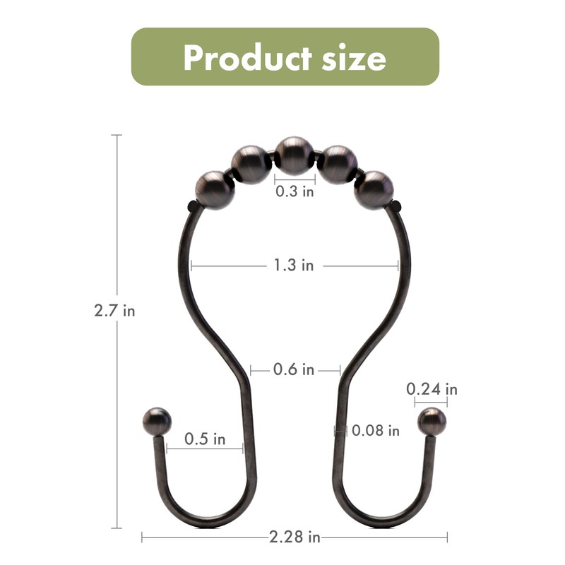 AmazerBath Shower Curtain Hooks, Shower Curtain Rings, Metal Bronze Shower