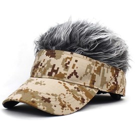 Kisymear Fluffy Hair Flare Visor, Hat, Cap, Flare Wig, Hair, Bald, Wig, Sun Visor, Baseball Cap, Golf, Fishing, Camping, Outdoors, Drinking Party, Banquet, Prize, Disguise, Joke Goods, camo yellow,