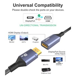 AGFINEST 8K Display Port 1.4 to HDMI 2.1 Adapter 4K@120Hz 8K@60Hz Unidirectional DP to HDMI Converter Male DisplayPort to Female HDMI for PC Laptop Monitor TV