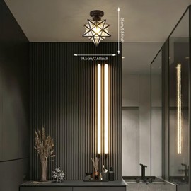 XUANIIIL Moravian Star Light, Flush Mount Ceiling Light Fixture with Clear Glass Shade Black Metal Finish for Entryway, Hallway, Bedroom, Kitchen Art Deco Lights