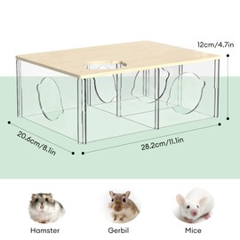 BUCATSTATE Hamster Hideout 3 Chamber, Acrylic Clear Hamster House Multi-Room Hut & Habitats with Window for Syrian Dwarf Hamsters, Gerbils, Degus, Rats