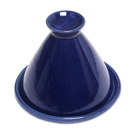 NOVICA Artisan Handcrafted Ceramic Mini Tagine Royal Blue from Bali Indonesia Tableware Serveware Serving Plates [5.5in H x 6in Diam.] ' Blue Francis'