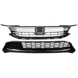 YLT Auto Fit 2016 2017 Honda Accord Sedan Front Bumper Grille Grill & LED Fog Lights Set