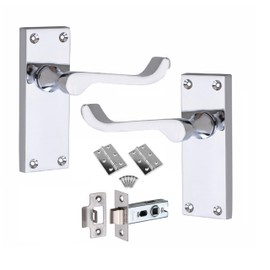 1 Set of Victorian Scroll Latch Door Handles Polished Chrome Hinges & Latches Pack Sets 120mm x 40mm Backplate - Golden Grace