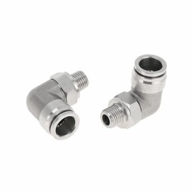 RATCHROLL Push to Connect Air Fittings 35/64" 90 Degree Air Line Quick Joint 304 Stainless Steel 1/4"BSPT 2 Pcs Silver Tone