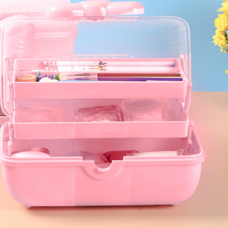 Tuilful Storage Box with Handle, 3-Compartment Plastic Organizer with Lid,