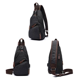 Canvas Sling Bag Crossbody Backpack Shoulder Casual Rucksack for Men Women Outdoor Cycling Hiking Travel Fishing Shopping trekking Black