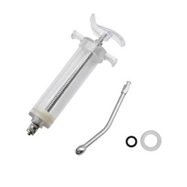 1 Set Feeding Syringe with Drench Nozzle Adjustable Dosage Reusable Drench Gun Syringe for Goat, Horse, Sheep, Dog, Pig, Cat, Bird, Small Pet (L-100ml)