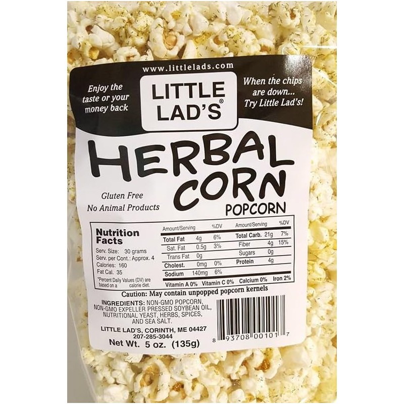 Little Lads Herbal Popcorn, NON-GMO - Maine Made - 5