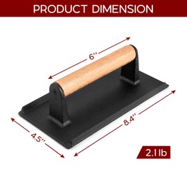 Onader 8⅜ Inch Rectangle Smash Burger Press Cast Iron Grill Bacon Press Set of 2