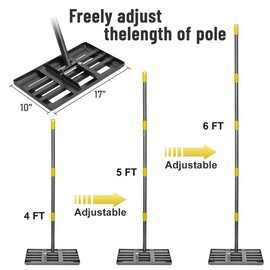 Lawn Leveling Rake - Heavy Duty 17X10"/26"x10" Stainless Steel Leveler Plate,Reinforced Welds, Adjustable Handle, Anti Flipping Smooth Edge,for Soil, Dirt,Ground,Yard Top Dressing,Landscaping:_26" x 10"_7ft