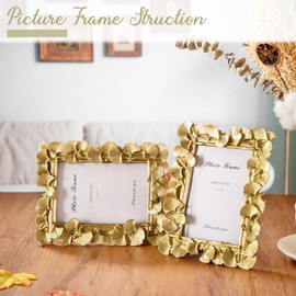 Chunful 4 Pcs Vintage Gold Picture Frames 4x6 Inch Ginkgo Leaf Ornate Photo Frame Antique Resin Decor with Glass Front for Home Tabletop Display Gallery Wall Hanging Art Photo Decor
