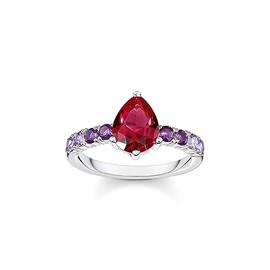 THOMAS SABO Ladies Solitaire Ring with Teardrop Red Stone 925 Sterling Silver TR2442-477-7, 54, Sterling Silver, Cubic Zirconia