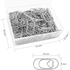 luckaide Paper Clips, Pack of 250 Paper Clips, Heart Silver, Paper Clips Set with Transparent Box, Small Paper Clips, Oval Motif for Office, Classroom, File Clip
