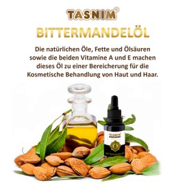 Bitter Almond Oil 100% Pure 20 ml Ideal for Skin and Hair Care for Dry Skin, Split Ends in the Hair Tips and as a Prevention against Hair Loss Directly from the Manufacturer Tasnim