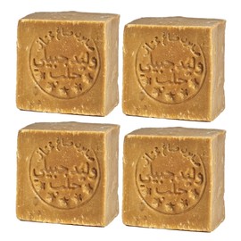 IchbinPUR Original Aleppo Soap Pack of 4 (4 x 160 g), 95% Olive Oil, 5% Laurel Oil, Traditional Recipe, Hair Soap, Shower Soap, Hand Soap, Natural Soap, Savon d'Alep, Plastic-Free
