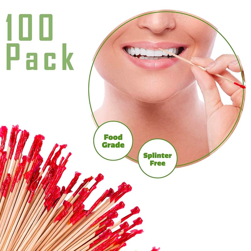 200 Large 6.5cm Round Cocktail Sticks Wooden Toothpicks Refill, Safe