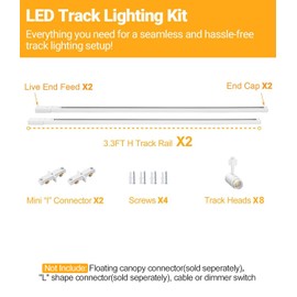 TuyuBEE Zoomable 8 Lights LED Track Lighting Kit with 6.6FT H Type Track Lighting Rails, Dimmable White Track Lighting Fixtures Ceiling Modern Kitchen Spot Track Light Heads 4000K CRI90+ 12W 1000lm