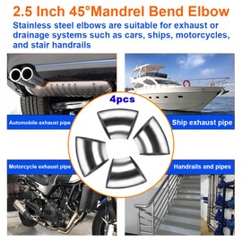 AIMCOCO 2.5Inch 45 Degree Stainless Steel Exhaust Elbow Pipe-16GA/. 065" Wall-SS304 2.5" Stainless Steel Pipe Bend Tube for Car Exhaust Elbow Modified, Stair Handrail Bend,etc(4PCS)