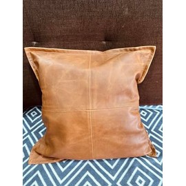 Leather Fair 100% Lambskin Leather Luxurious Throw Pillow Soft Smooth Durable Cover for Square Decorative Bedroom Living Room Cushion Case Couch Bed Sofa (22x22 Inches, Vintage Brown)