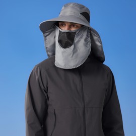 Huakunda Sonnenschutzhut mit Nackenschutz und Abnehmbarer Gesichtsmaske Herren Breiter Krempe UV-Schutz Damen Safari Hut Wasserdicht (DE/NL/SE/PL, Alphanumerisch, Einheitsgröße, Hellgrau)