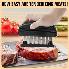 Meat Tenderizer with 48 Stainless Steel Blades - Heavy Duty Kitchen Tool for Tenderizing Beef, Chicken, Pork, Steak & More (Black)