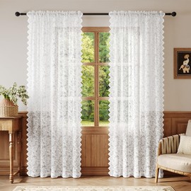 Rinwoc - Cortinas semitransparentes de encaje blanco, encaje floral clásico para recámara/baño, cortinas de bolsillo para barra de filtrado de luz, tratamientos de ventana chic de privacidad