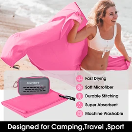 4Monster Camping Towels Super Absorbent, Fast Drying Microfiber Travel Towel, Quick Dry Ultra Soft Compact Gym Towel for Swimming Beach Hiking Yoga Travel Sports Backpack (47.00" x 23.60", Rose)