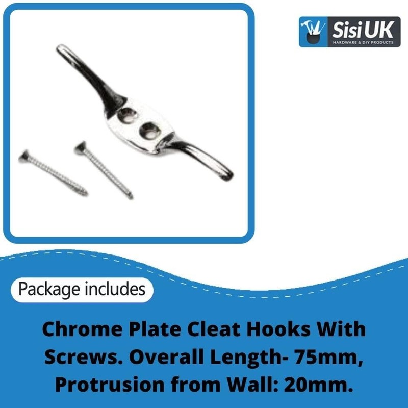 Chrome Cleat Hooks for Roman Blinds, Curtains, Washing Lines -