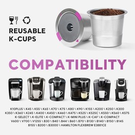 Filtros de Café Reutilizables K Cup, Cápsulas de Cápsulas de café Recargables de Acero Inoxidable K Cups Filter Cup Single para Cafetera Filtro de Tazas K de 5 Orificios con Cuchara y Cepillo