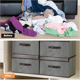 4PCS Cajas de Almacenamiento con Tapa y Asa,Cajones Organizadores,Organizador de Ropa Plegable Ropa, Juguetes, Libro,Cestas de Lino Cubo para Hogar,  