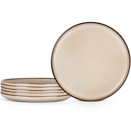 E-far 10.5” Ceramic Dinner Plates Set of 6, Large Reactive Glaze Stoneware Dishes, Round Salad Plate for Home Kitchen Restaurant, Microwave & Dishwasher Safe – Sandy Beige