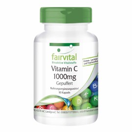 Fairvital Vitamin C 1000 mg Buffered – High Dose – Vegan – 90 Capsules – Calcium Ascorbate