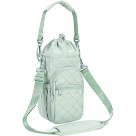 sportsnew Water Bottle Holder with Strap 32oz 40oz Insulated Water Bottle Carrier Sling Bag with Phone Pocket Water Bottle Sleeve for Walking Hiking - Color: Quilt Green