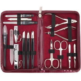 3 Swords Germany - brand quality 16 piece manicure pedicure grooming kit set for professional finger & toe nail care scissors clipper synthetic leather case in gift box, Made in Germany