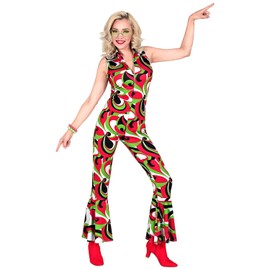Widmann 48801 Adult Costume Groovy Style, Overall, Flower Power, Hippie, 70s, Theme Party, Carnival, Multicoloured, S