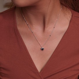 SUFOPE Silver Heart Necklace for Women, 14K White Gold Plated Love Heart Pendant Necklaces Minimalist Choker Necklace Jewelry Gifts for Women