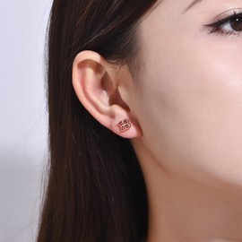 FH.bird Women's Stud Earrings, Popular 18K Four-Leaf Clover Design, November Birthstone "Beautiful Prayers," Hypoallergenic 925 Sterling Silver, Topaz, Cute, Gift for New Year's Eve or Birthdays,