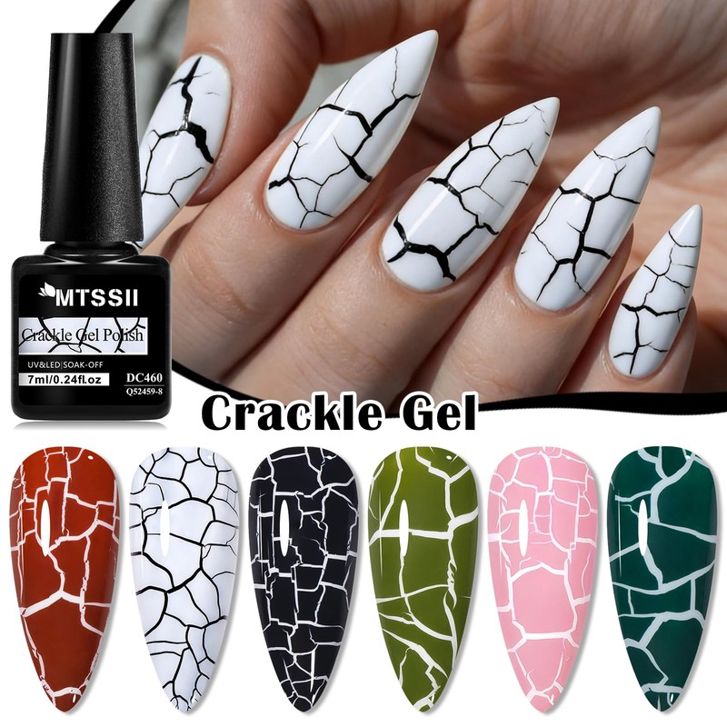 6 Colors Crackle Gel Nail Polish Set Purple Red Blue