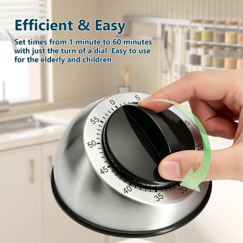 Kitchen Timers for Cooking,Stainless Steel Casing,85dB Alarm,Magnetic Back,Easy-Grip Dial,Versatile Cooking