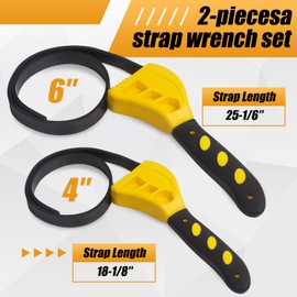 Aniterbo Strap Wrench Set, 2 Pack Adjustable up to 4" and 6" in Diameter, Rubber Strap Wrench for Jar Opener, Shower Head, Oil Filter, Water Filter Wrench