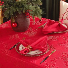 Christmas Poinsettia Napkins, Jacquard Washable Polyester Napkin, Water Resistant Anti-Wrinkle Napkins for Indoor Outdoor,Christmas or Daily Uses, Set of 4 (20×20 Red)