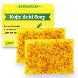 Krynet Kojic Acid Soap, Lemon Turmeric Soap Bar with Vitamin C for Dry Sensitive Skin, Turmeric Bar for Face, Body Hands 2 Bars